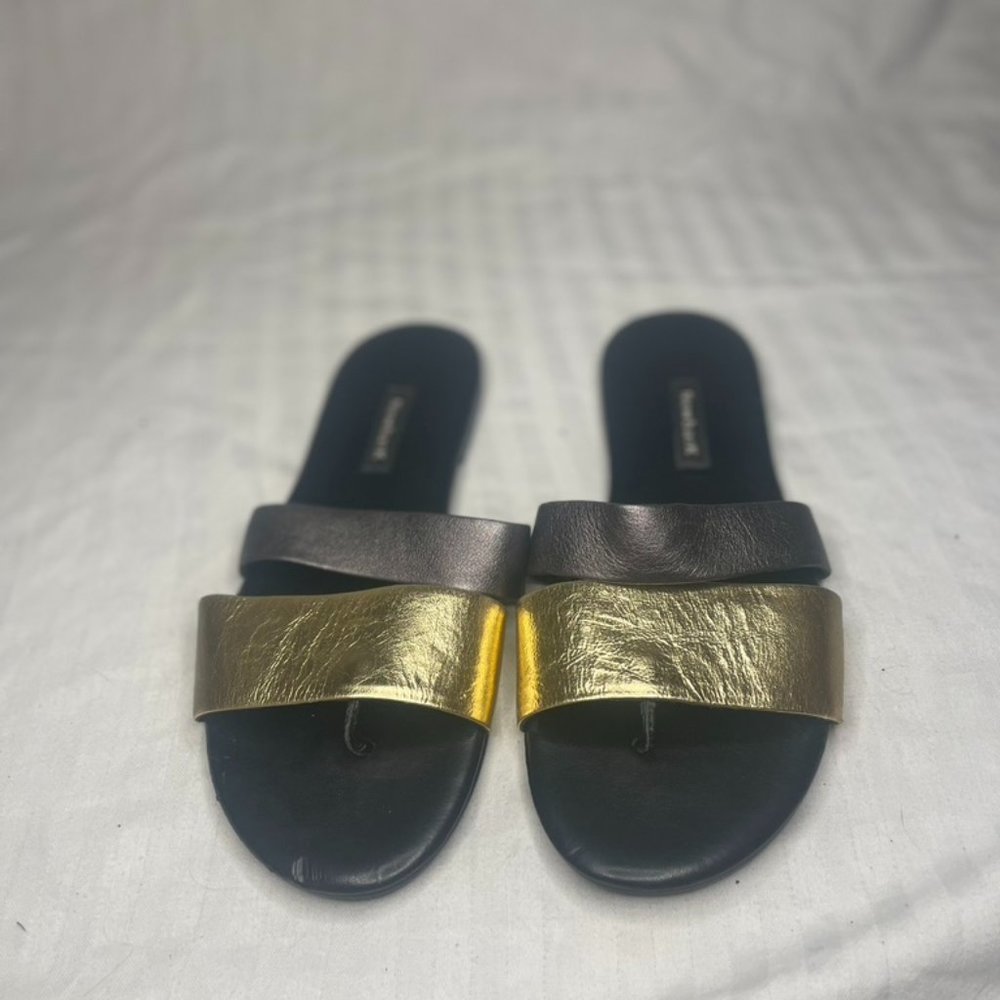 Newbark black and silver flat sandals
